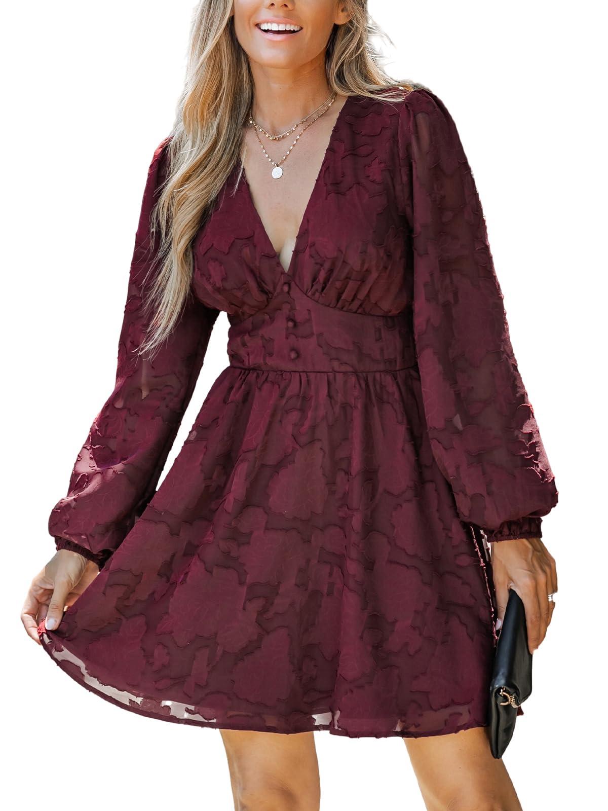 Ronalyn Robe Femme – Bodycon Dentelle Col V, Manches Longues & Coupe Mini Élégante Soirée