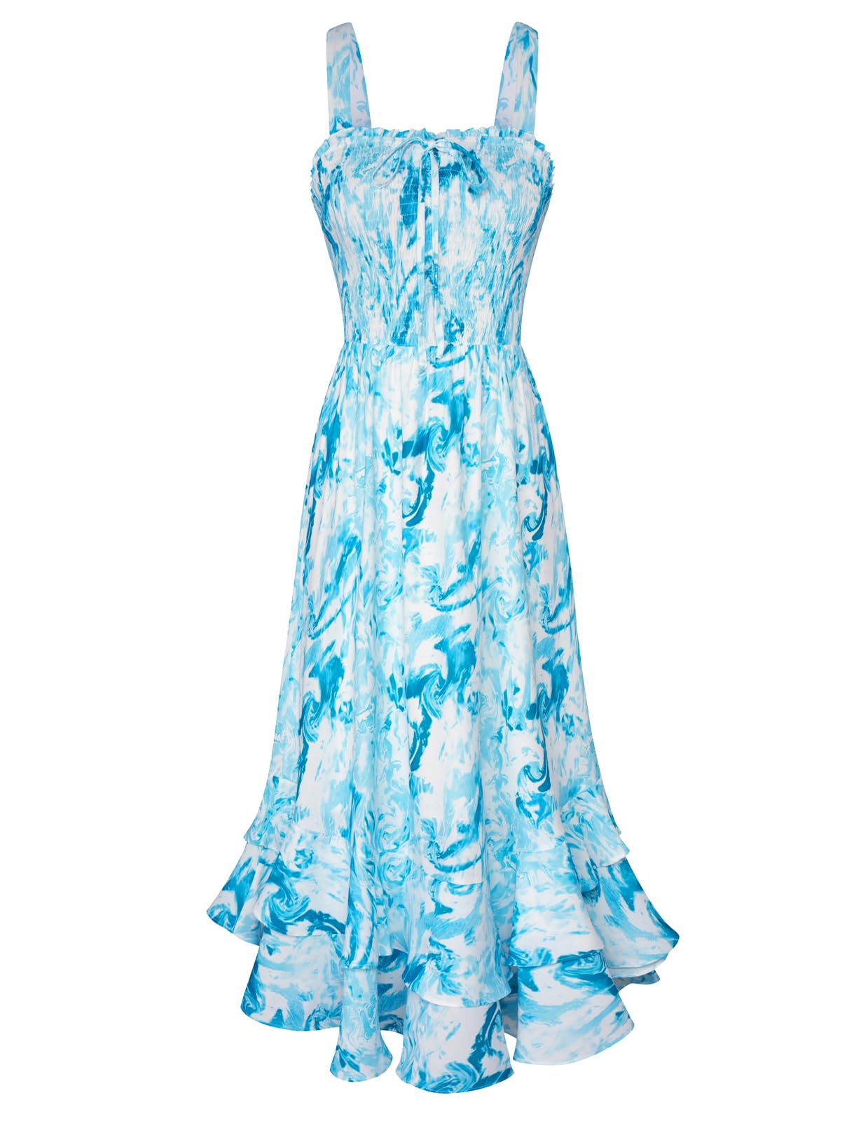 Vestido Maxi Mildred para Mulher – Decote Quadrado, Alças, Corte Evasé com Pregas e Barra com Folhos Verão