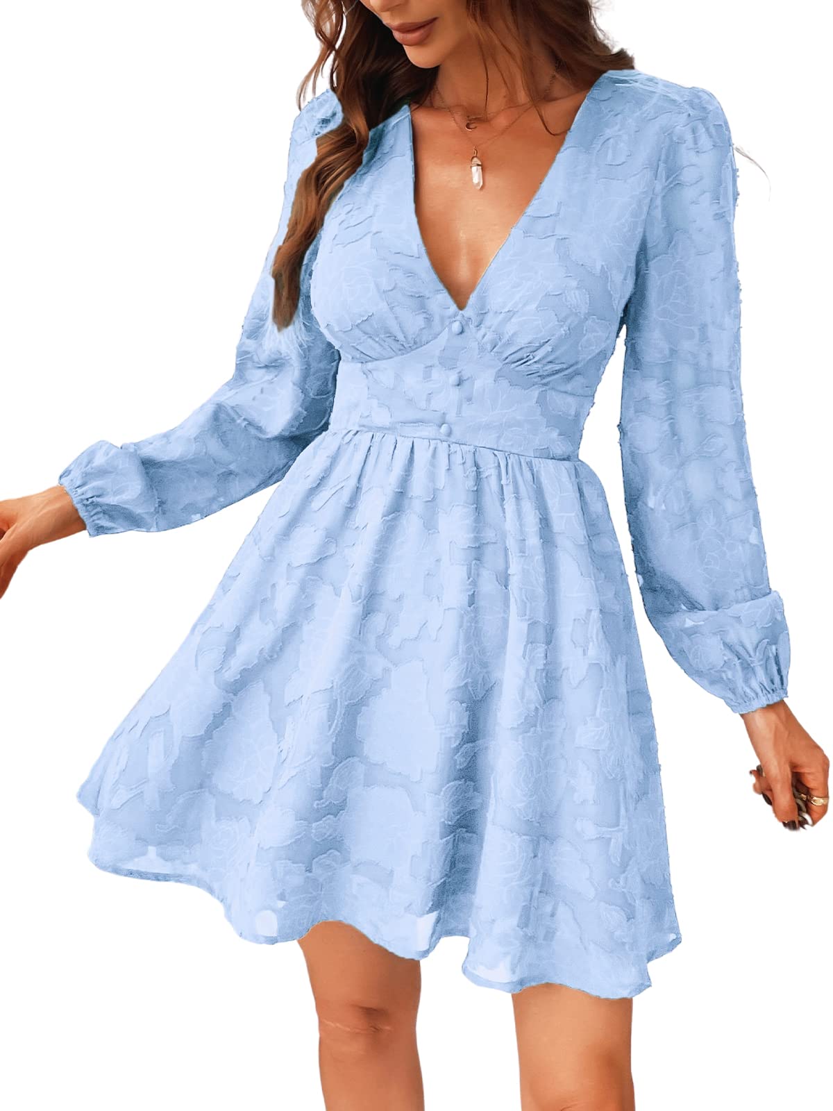 Ronalyn Robe Femme – Bodycon Dentelle Col V, Manches Longues & Coupe Mini Élégante Soirée