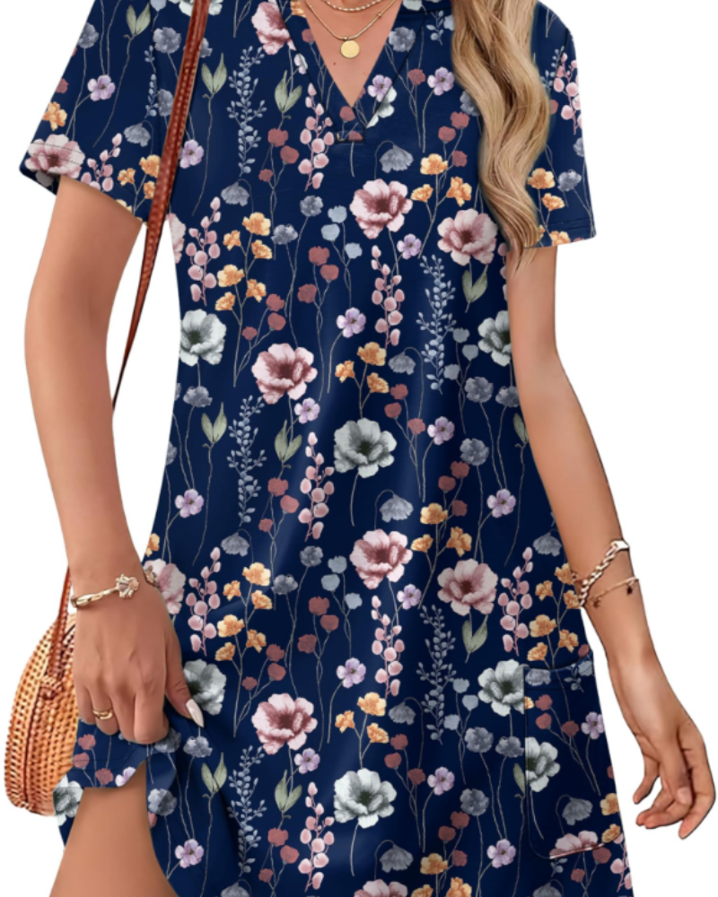 Vestido Sherry Feminino Verão – Vestido Midi com Decote em V Elegante, Corte Fluido Boémio para Férias & Casamento