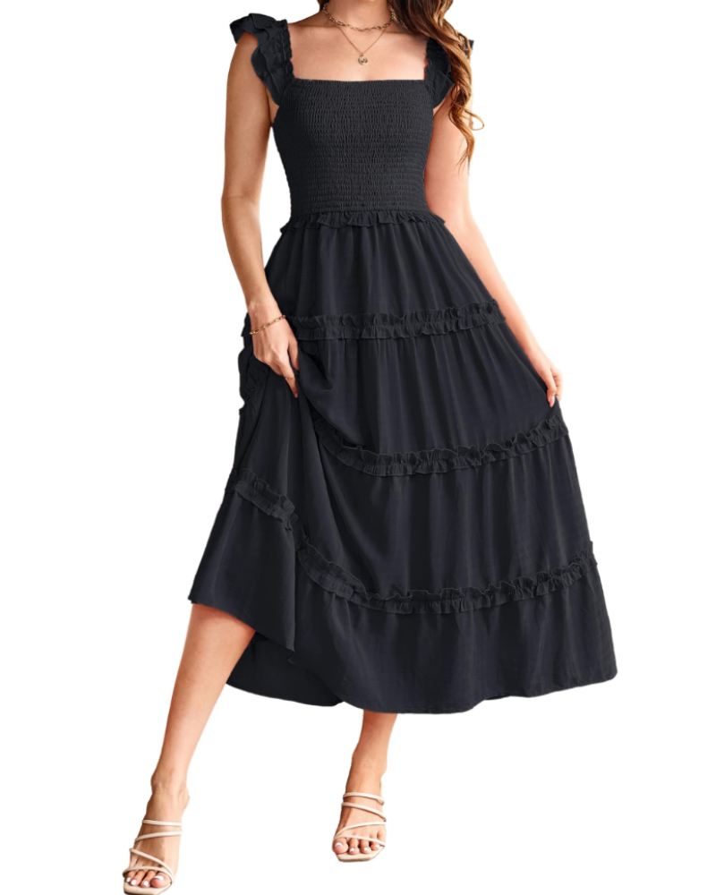 Bea Robe Maxi Femme – elegantní šaty A-linie s nařaseným pasem, rozparkem a kapsami