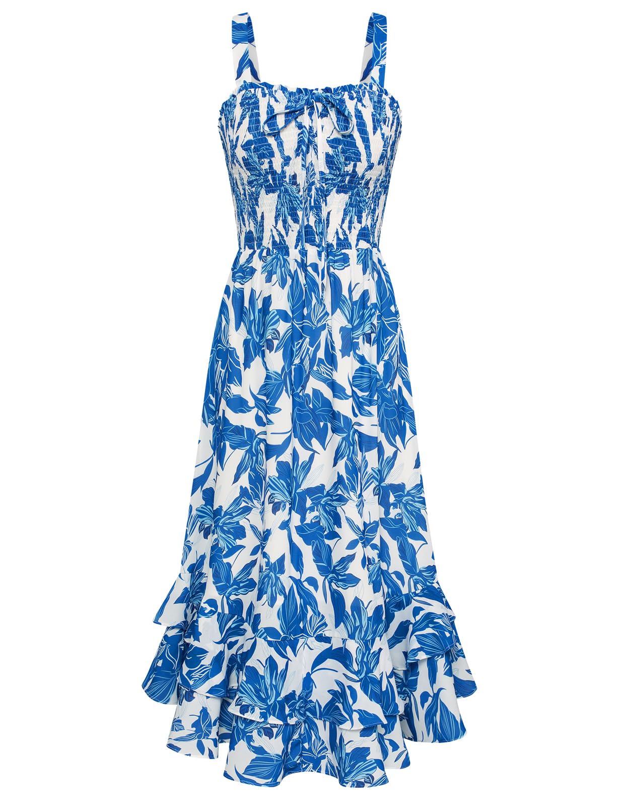 Vestido Maxi Mildred para Mulher – Decote Quadrado, Alças, Corte Evasé com Pregas e Barra com Folhos Verão