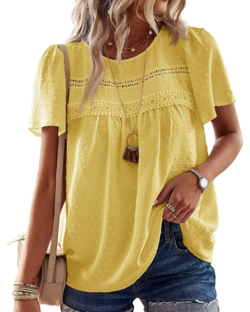 Naira Women's Blouse – Bohemian Chiffon Top with Lace & Flowing Cut