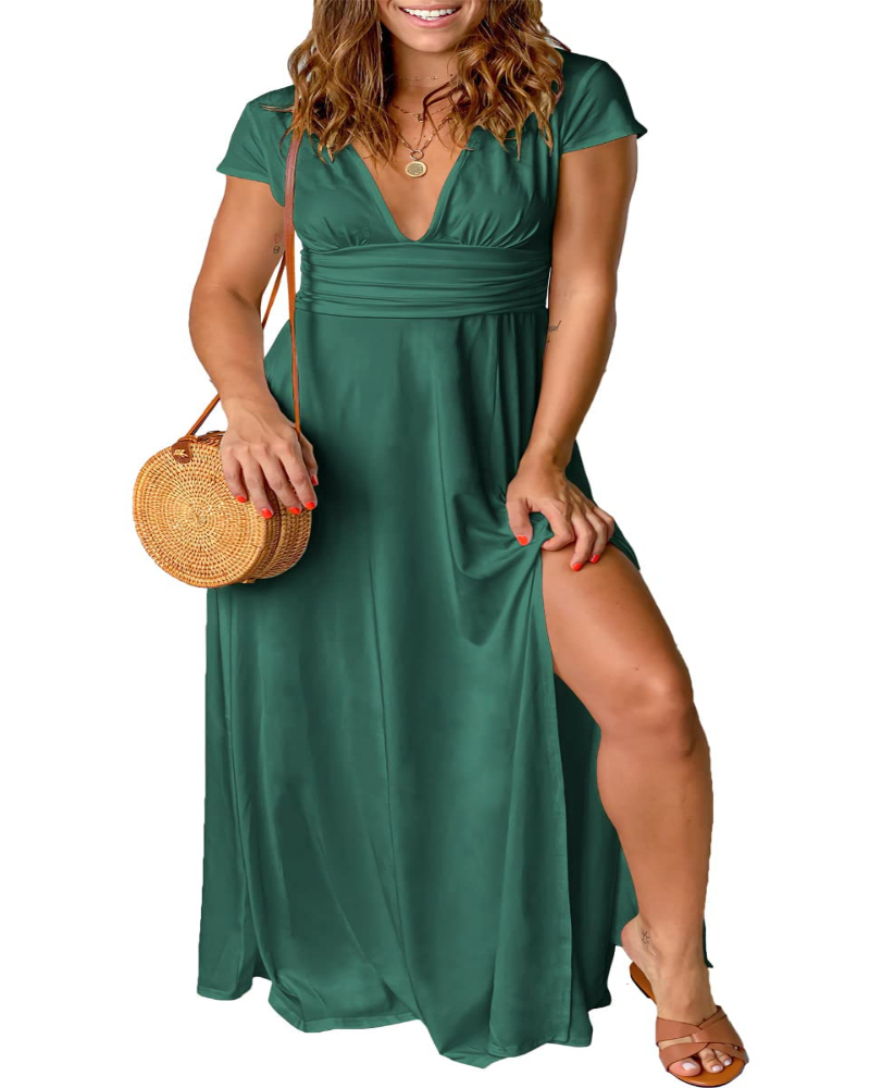 Vestito Lungo Bertha Donna – Abito Estivo Scollo a V Vita Alta Taglio A-Line Elegante e Fluido