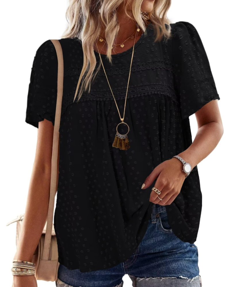 Naira Women's Blouse – Bohemian Chiffon Top with Lace & Flowing Cut