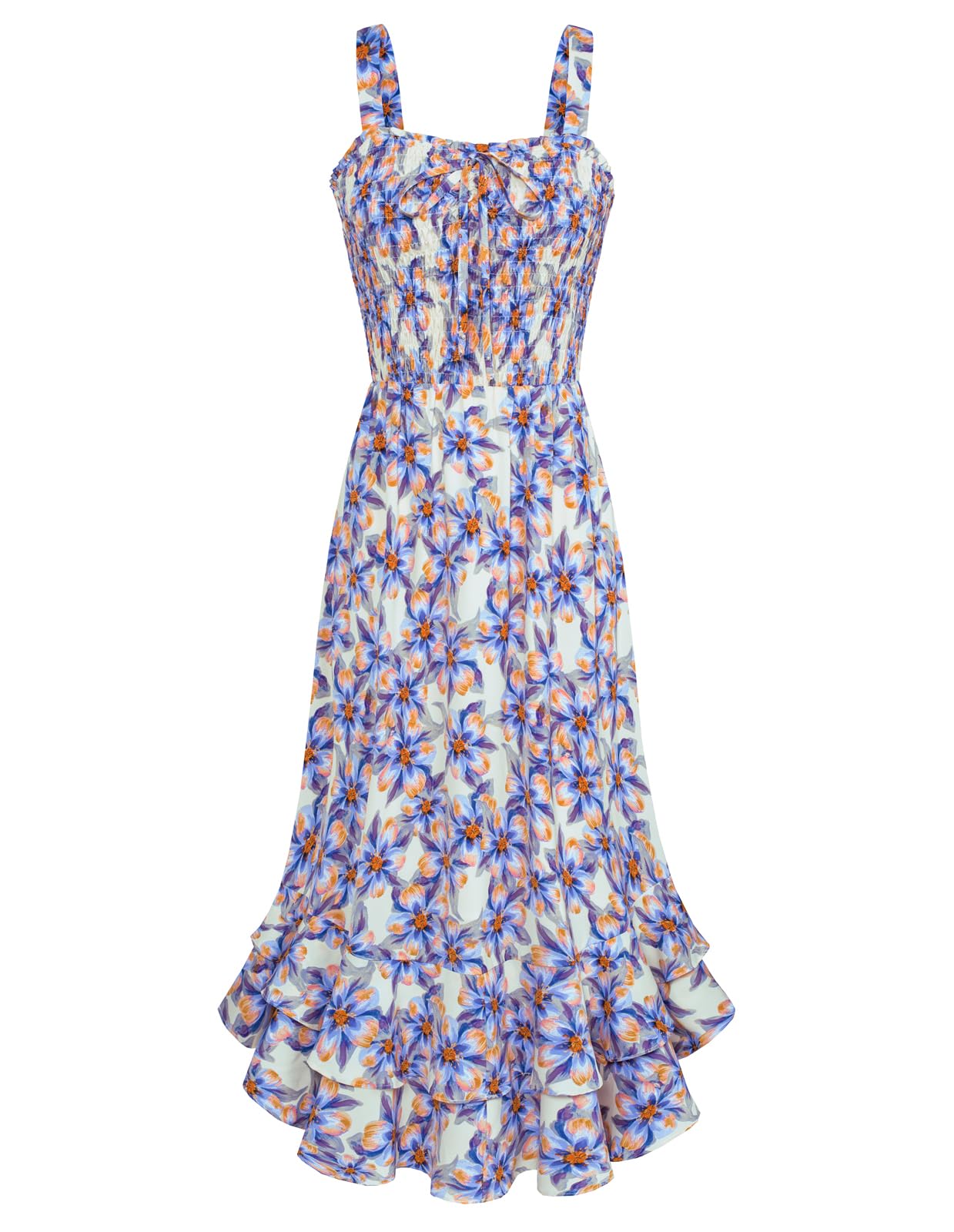 Vestido Maxi Mildred para Mulher – Decote Quadrado, Alças, Corte Evasé com Pregas e Barra com Folhos Verão