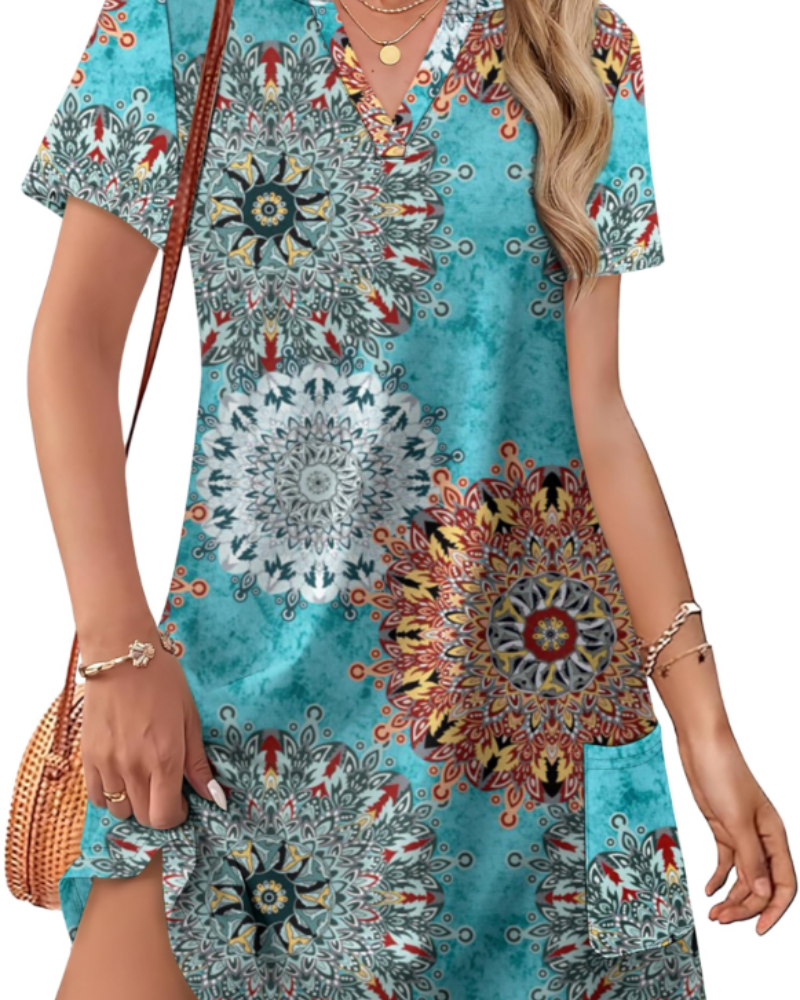 Vestido Sherry Feminino Verão – Vestido Midi com Decote em V Elegante, Corte Fluido Boémio para Férias & Casamento