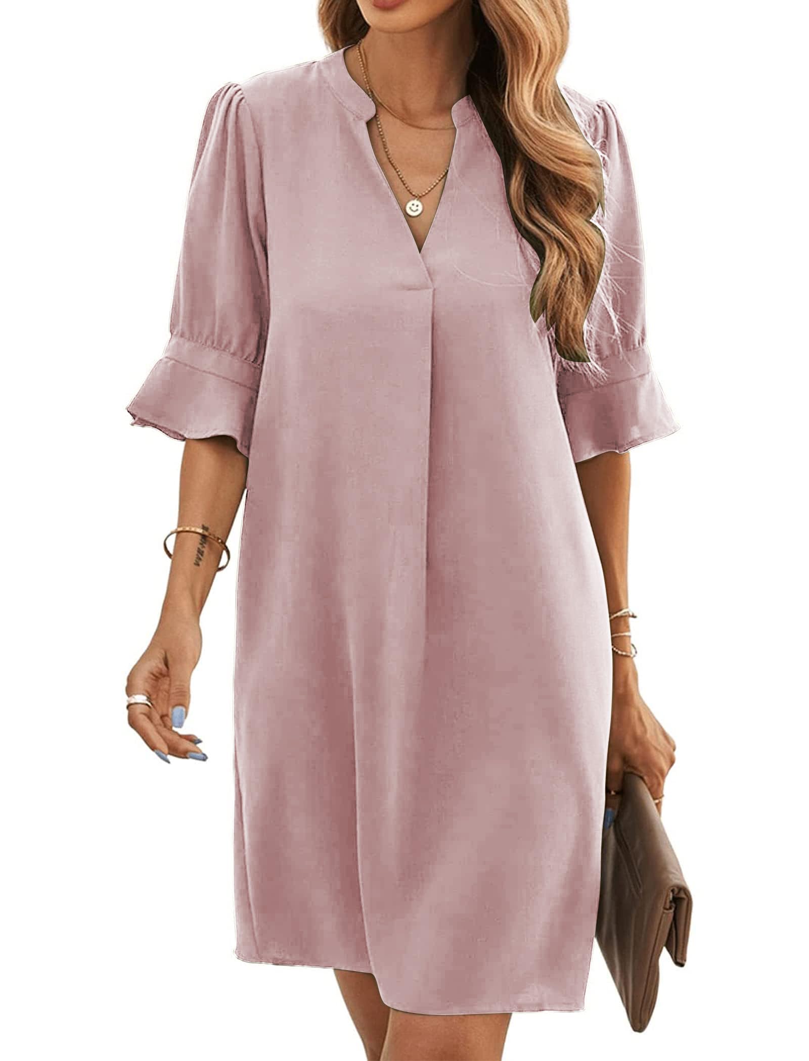 Bibiana Vestito Donna – Scollo a V Maniche Corte, Taglio Dritto Mini Fluido Tinta Unita Estate