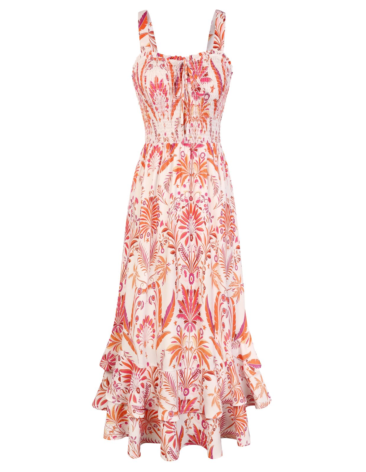 Vestido Maxi Mildred para Mulher – Decote Quadrado, Alças, Corte Evasé com Pregas e Barra com Folhos Verão