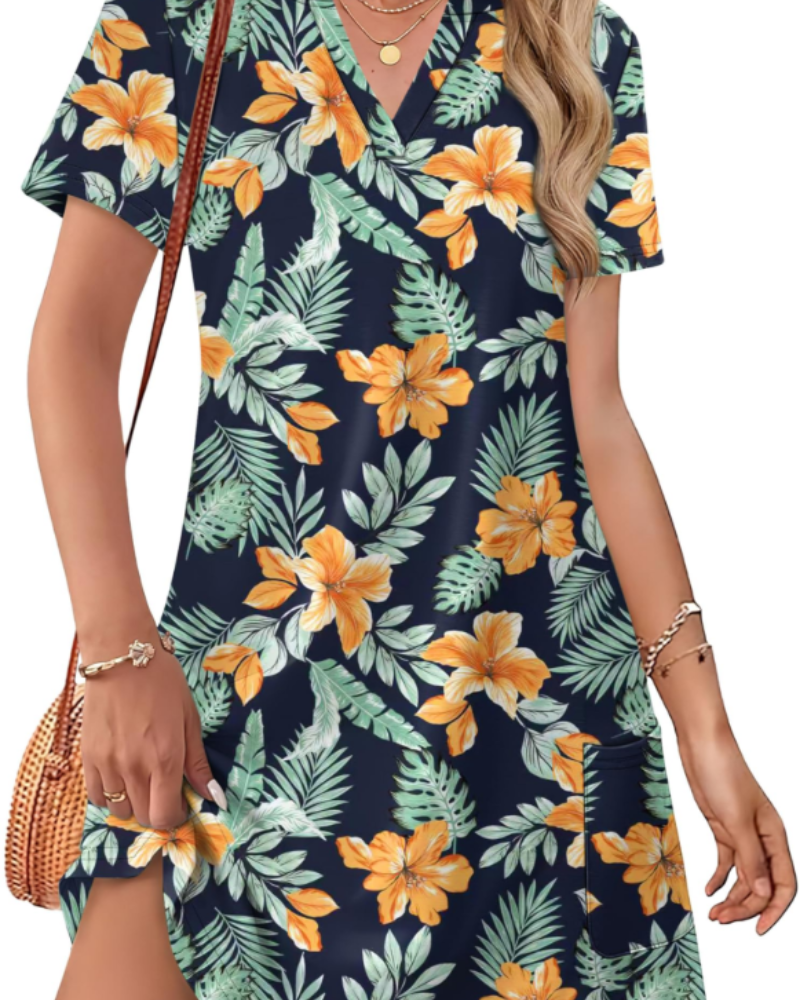 Vestido Sherry Feminino Verão – Vestido Midi com Decote em V Elegante, Corte Fluido Boémio para Férias & Casamento