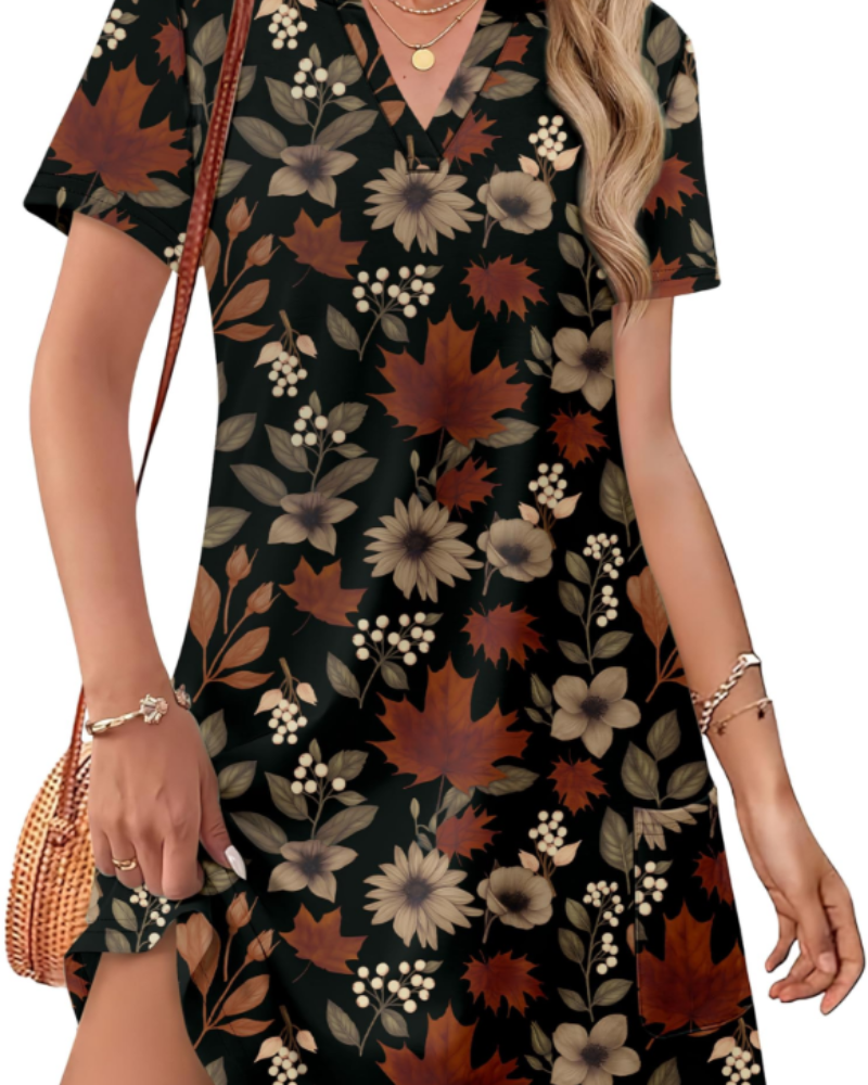 Vestido Sherry Feminino Verão – Vestido Midi com Decote em V Elegante, Corte Fluido Boémio para Férias & Casamento
