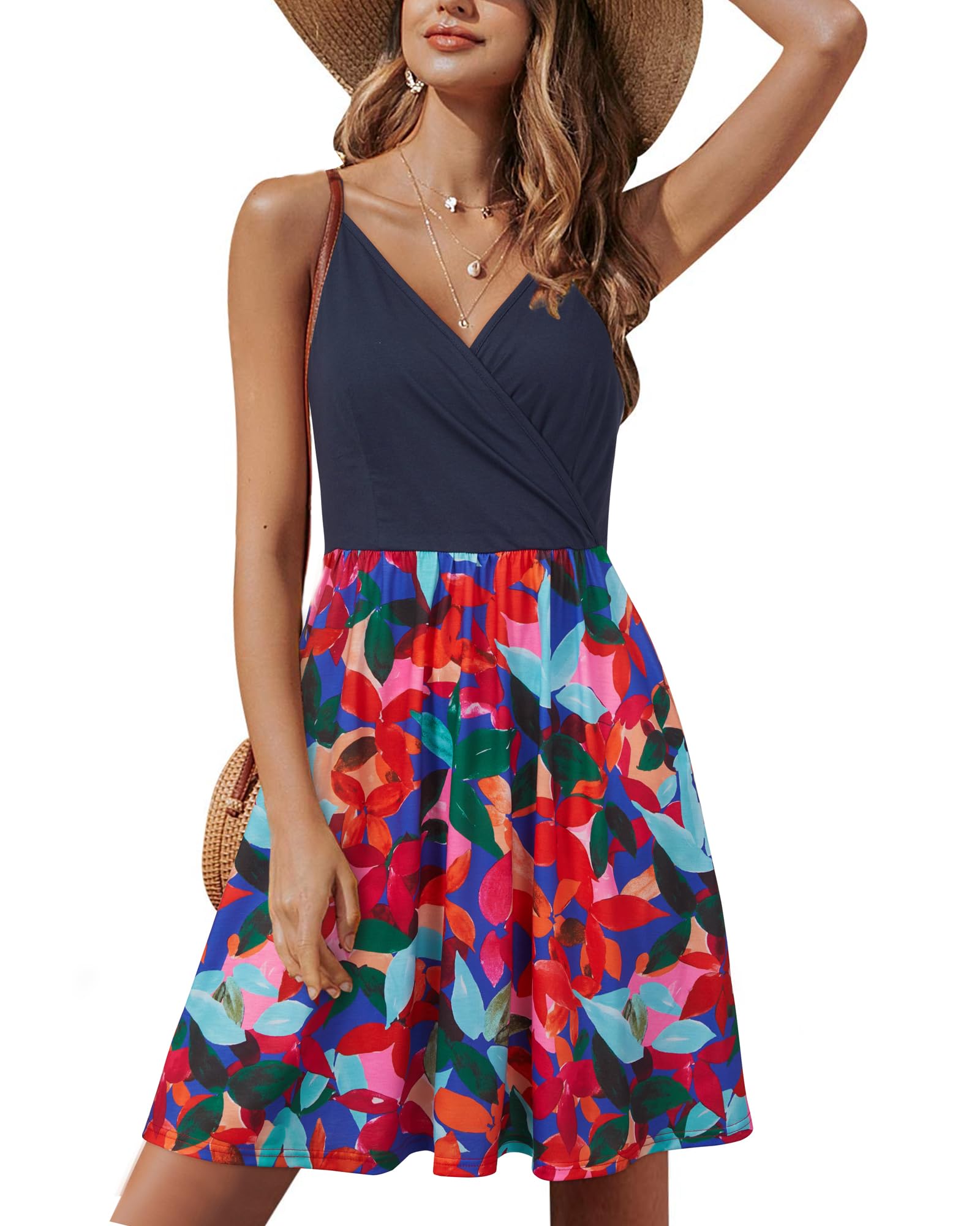 Lusha Robe Femme – Col V Bretelles Fines, Coupe A-Line Midi & Poches Taille Élastique Été