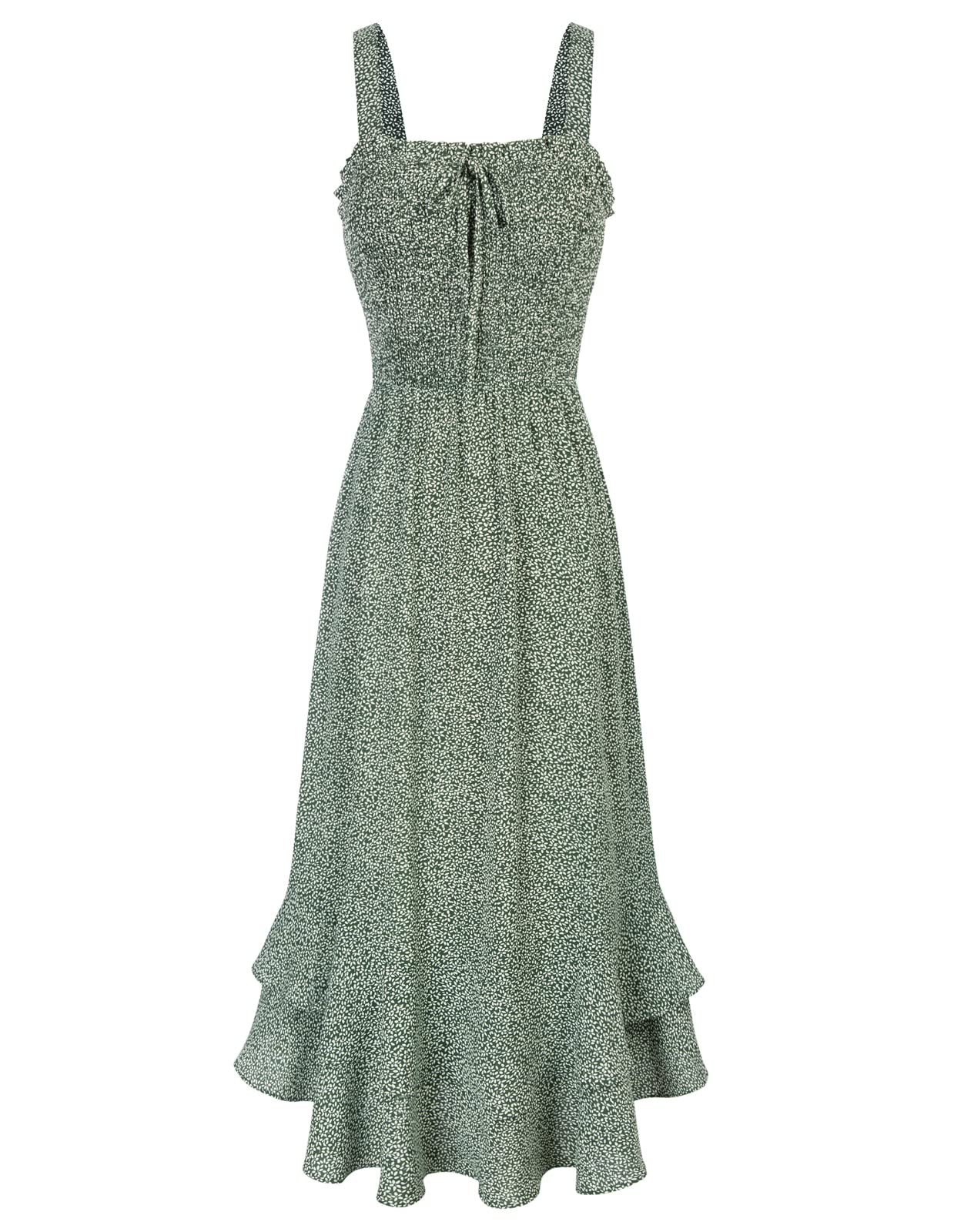 Vestido Maxi Mildred para Mulher – Decote Quadrado, Alças, Corte Evasé com Pregas e Barra com Folhos Verão