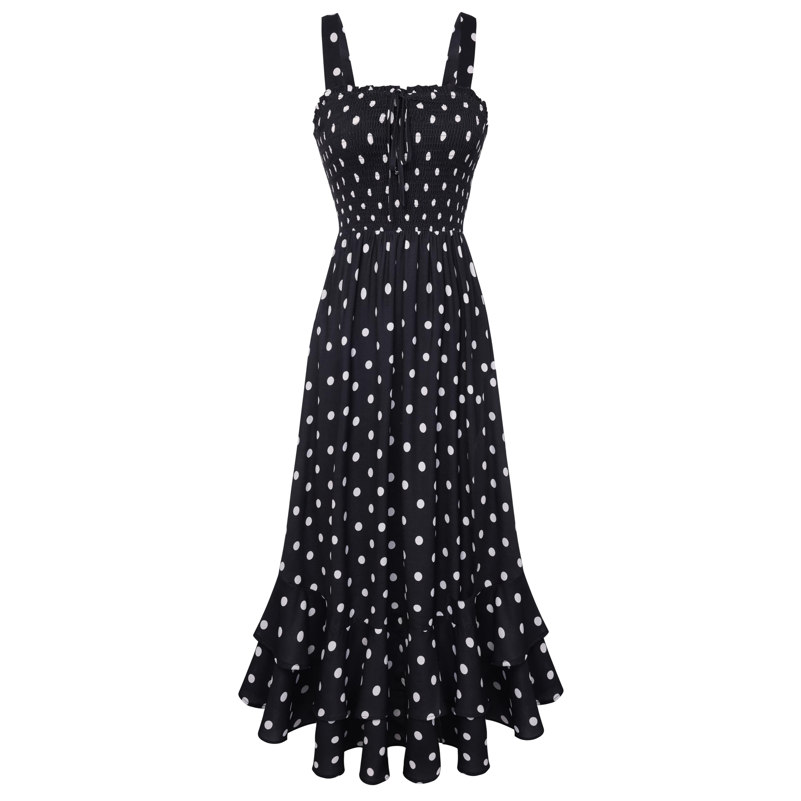 Vestido Maxi Mildred para Mulher – Decote Quadrado, Alças, Corte Evasé com Pregas e Barra com Folhos Verão