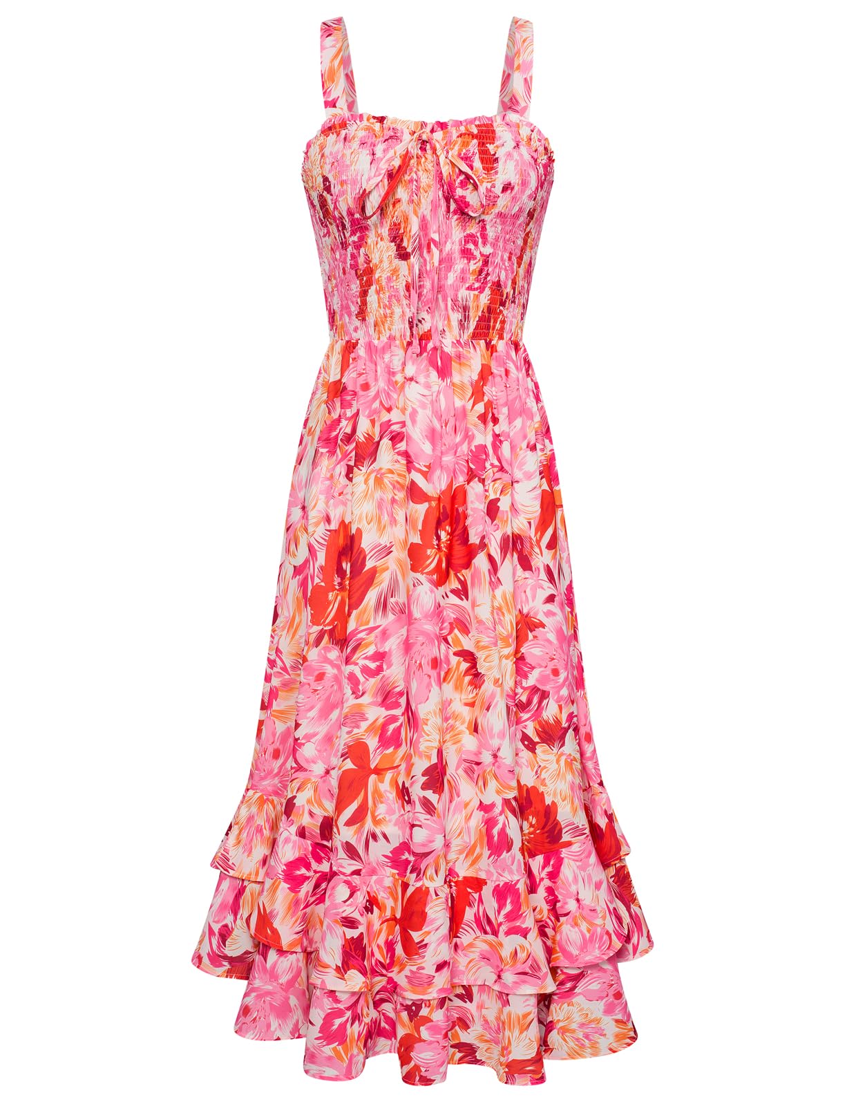Vestido Maxi Mildred para Mulher – Decote Quadrado, Alças, Corte Evasé com Pregas e Barra com Folhos Verão