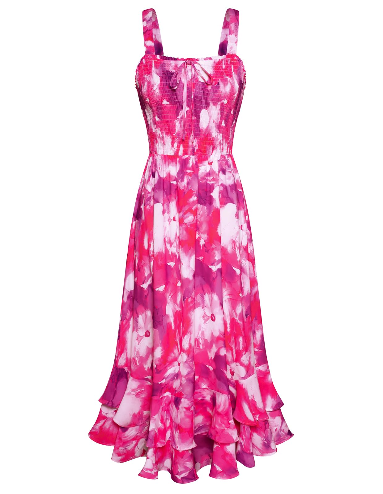 Vestido Maxi Mildred para Mulher – Decote Quadrado, Alças, Corte Evasé com Pregas e Barra com Folhos Verão