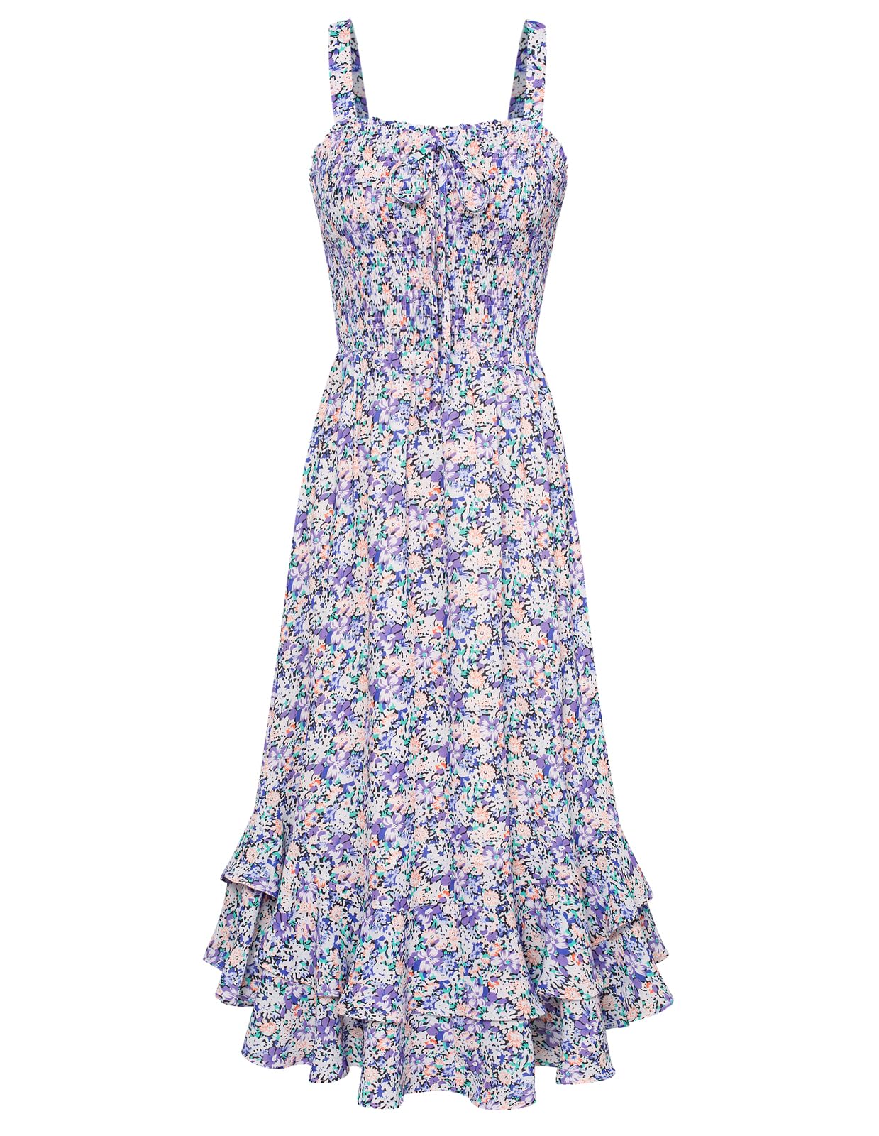 Vestido Maxi Mildred para Mulher – Decote Quadrado, Alças, Corte Evasé com Pregas e Barra com Folhos Verão