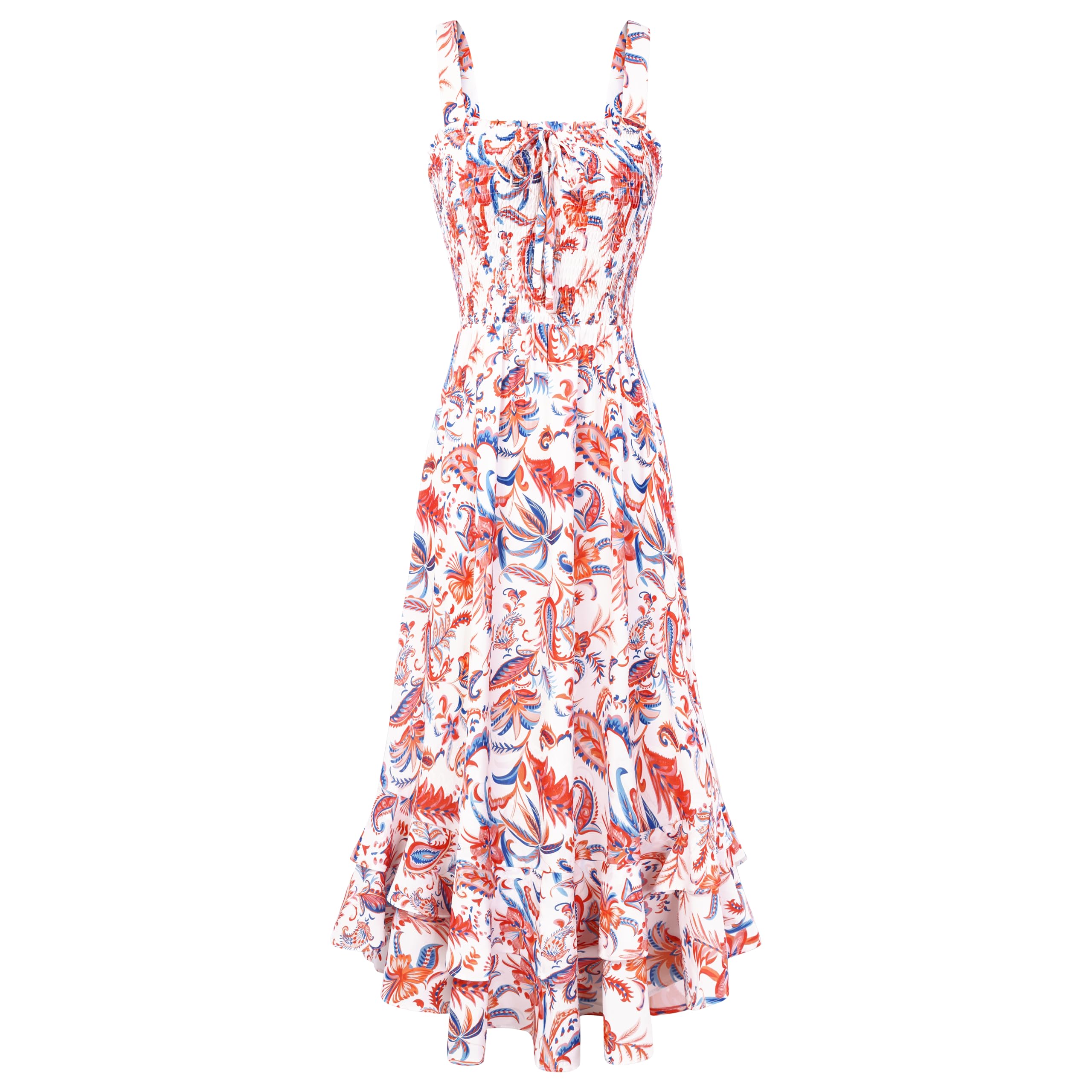 Vestido Maxi Mildred para Mulher – Decote Quadrado, Alças, Corte Evasé com Pregas e Barra com Folhos Verão