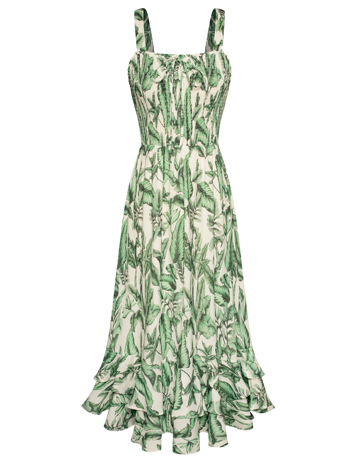 Vestido Maxi Mildred para Mulher – Decote Quadrado, Alças, Corte Evasé com Pregas e Barra com Folhos Verão