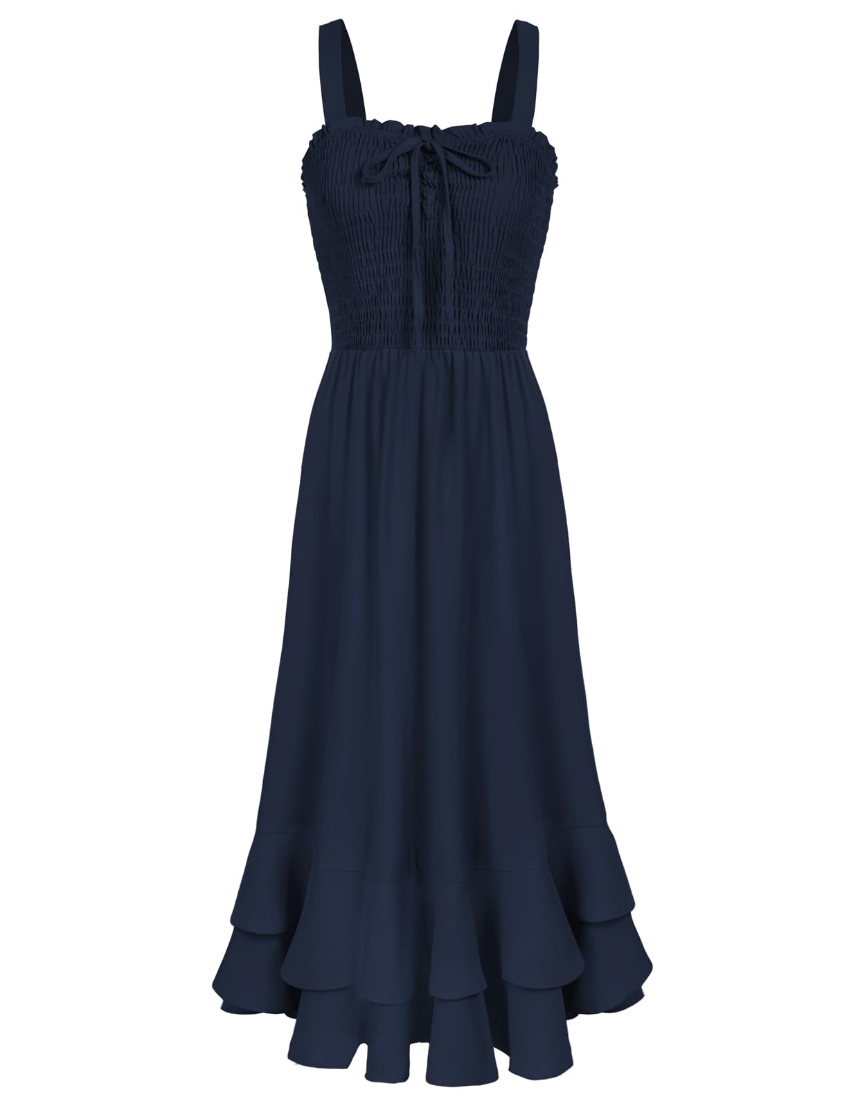 Vestido Maxi Mildred para Mulher – Decote Quadrado, Alças, Corte Evasé com Pregas e Barra com Folhos Verão