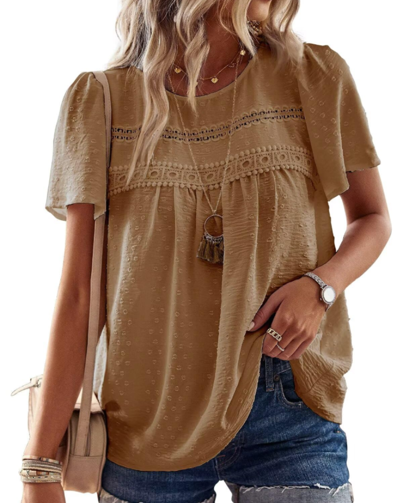 Naira Women's Blouse – Bohemian Chiffon Top with Lace & Flowing Cut