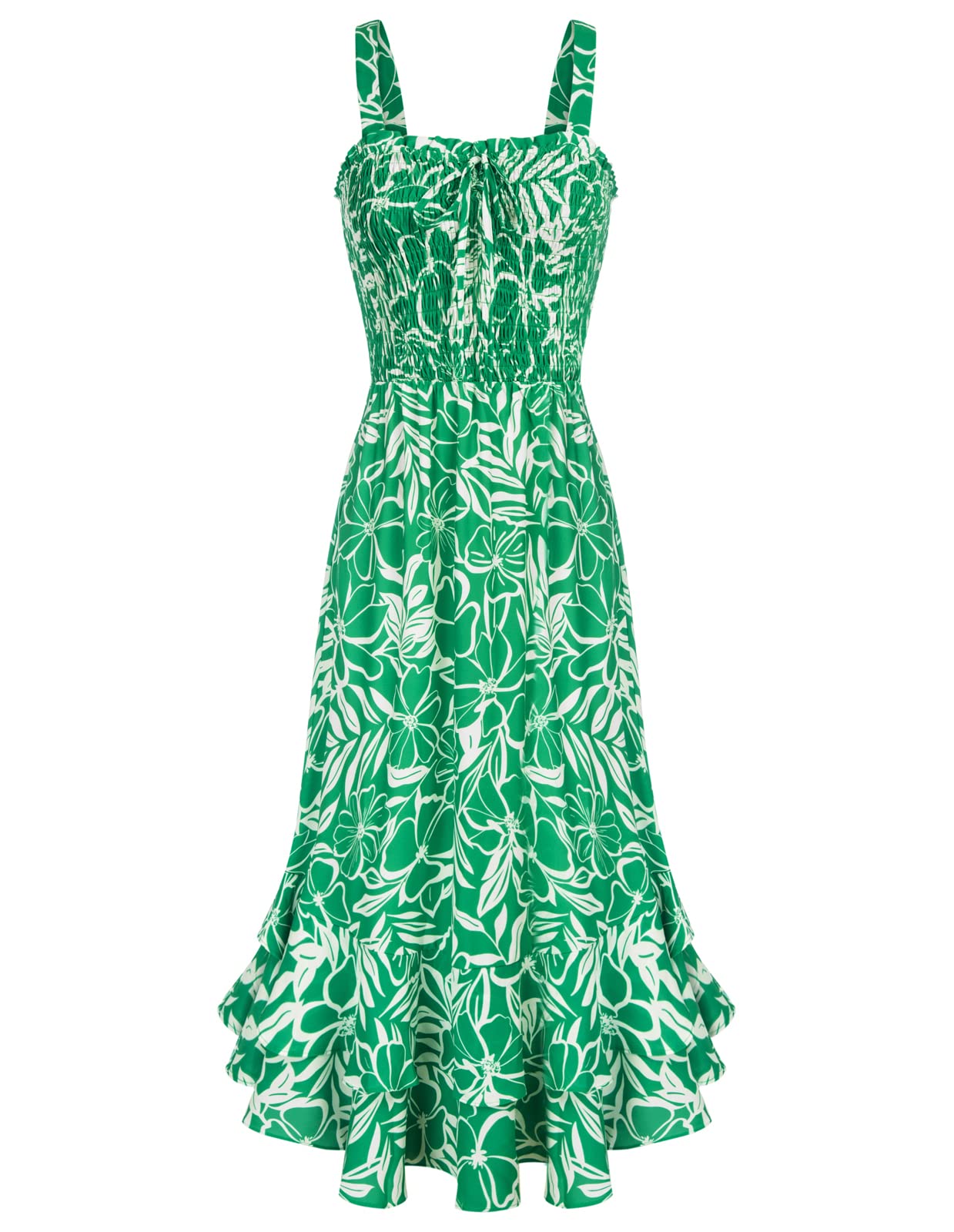 Vestido Maxi Mildred para Mulher – Decote Quadrado, Alças, Corte Evasé com Pregas e Barra com Folhos Verão