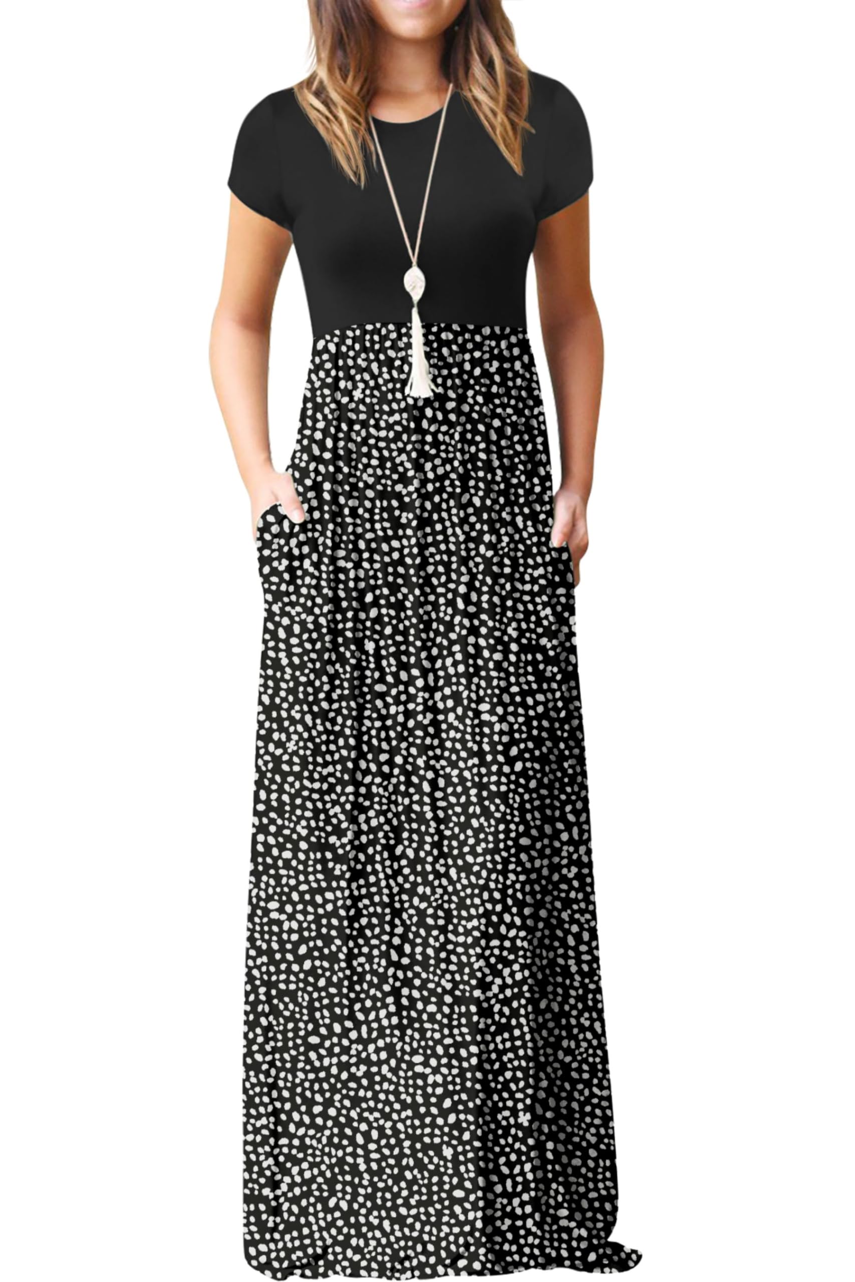 Rochie maxi Bridget pentru femei – guler rotund uni, croială fluidă și talie înaltă cu buzunare de vară
