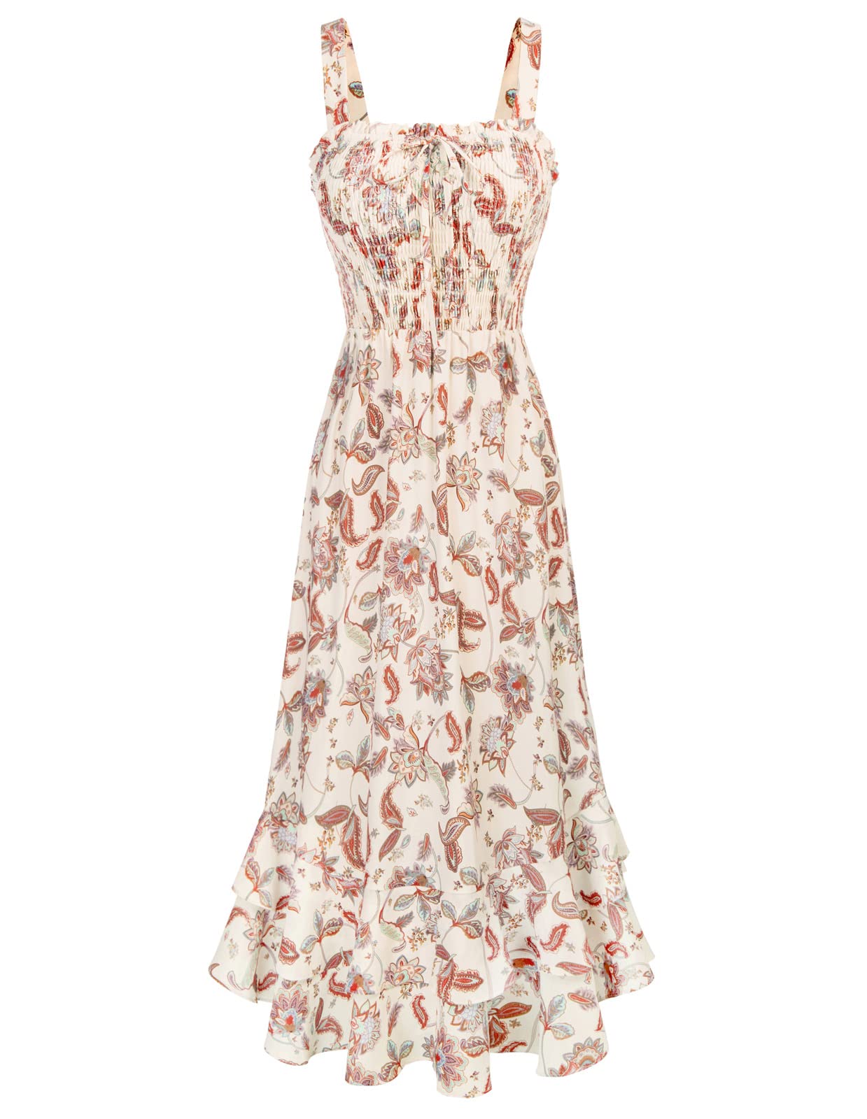 Vestido Maxi Mildred para Mulher – Decote Quadrado, Alças, Corte Evasé com Pregas e Barra com Folhos Verão