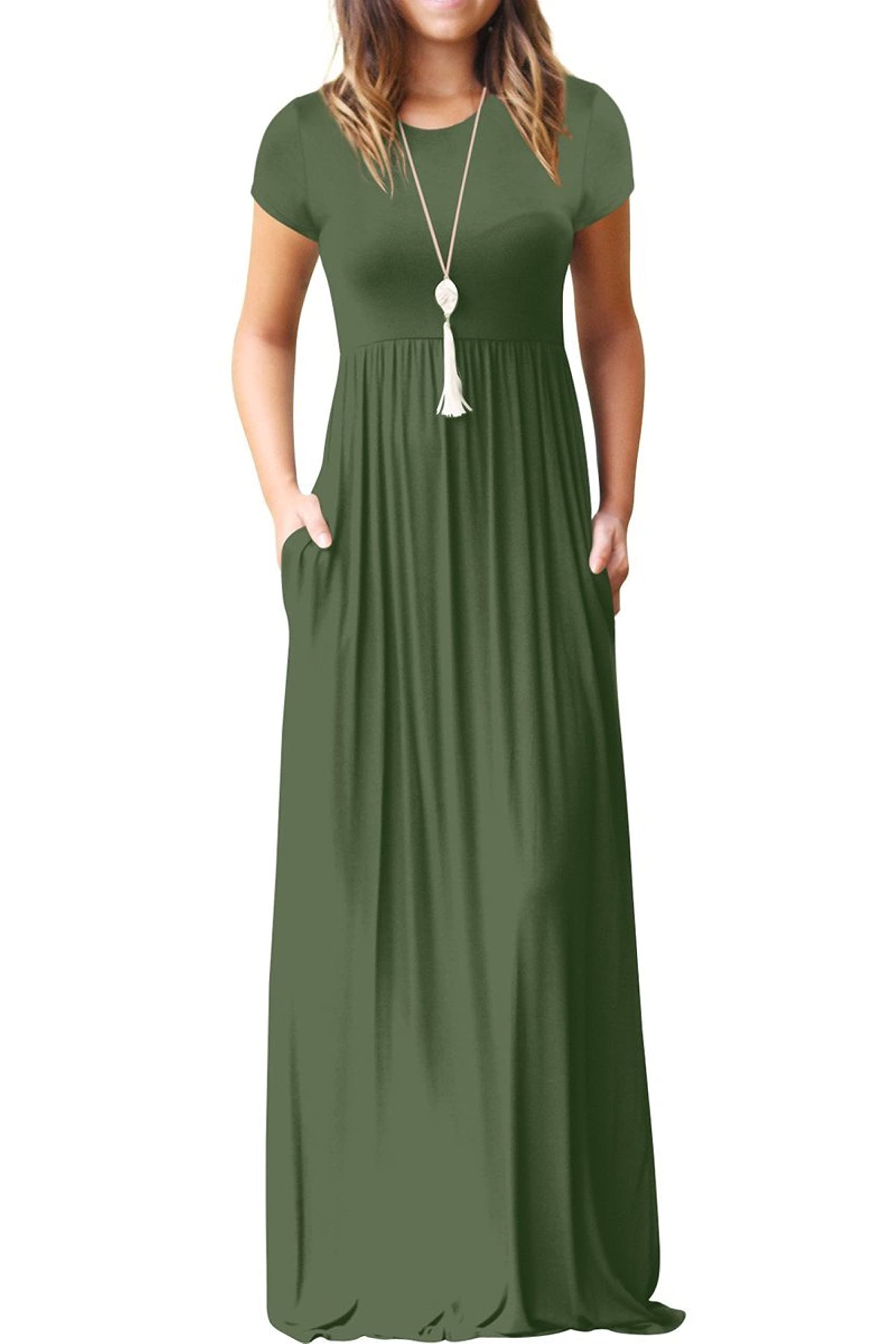Rochie maxi Bridget pentru femei – guler rotund uni, croială fluidă și talie înaltă cu buzunare de vară