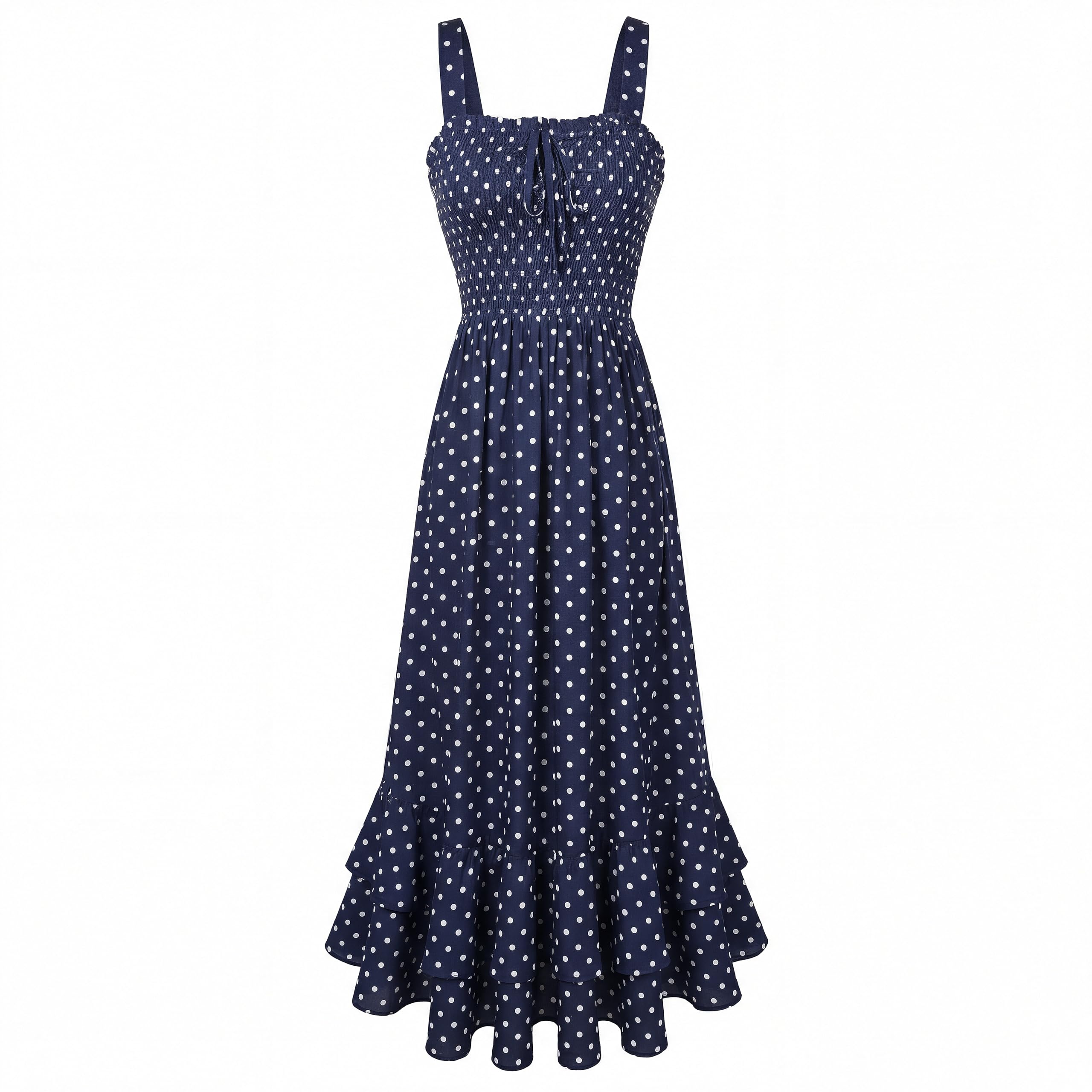 Vestido Maxi Mildred para Mulher – Decote Quadrado, Alças, Corte Evasé com Pregas e Barra com Folhos Verão