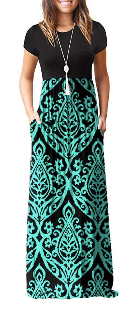 Rochie maxi Bridget pentru femei – guler rotund uni, croială fluidă și talie înaltă cu buzunare de vară