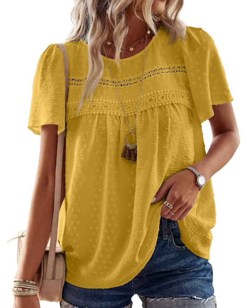 Naira Women's Blouse – Bohemian Chiffon Top with Lace & Flowing Cut