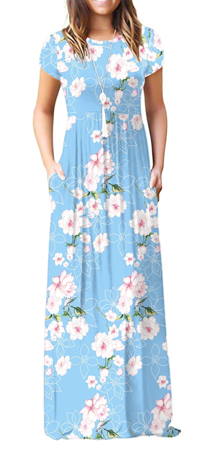 Rochie maxi Bridget pentru femei – guler rotund uni, croială fluidă și talie înaltă cu buzunare de vară