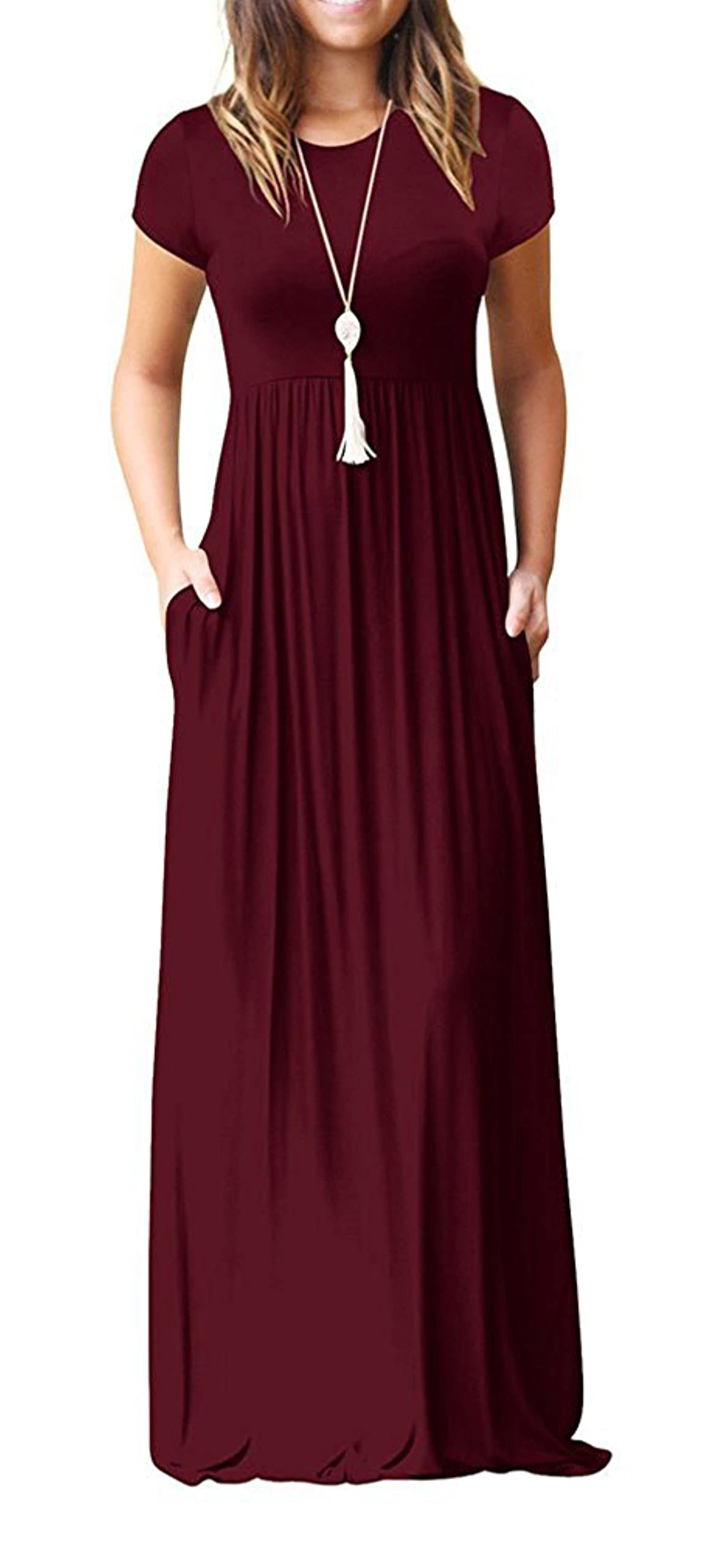 Rochie maxi Bridget pentru femei – guler rotund uni, croială fluidă și talie înaltă cu buzunare de vară