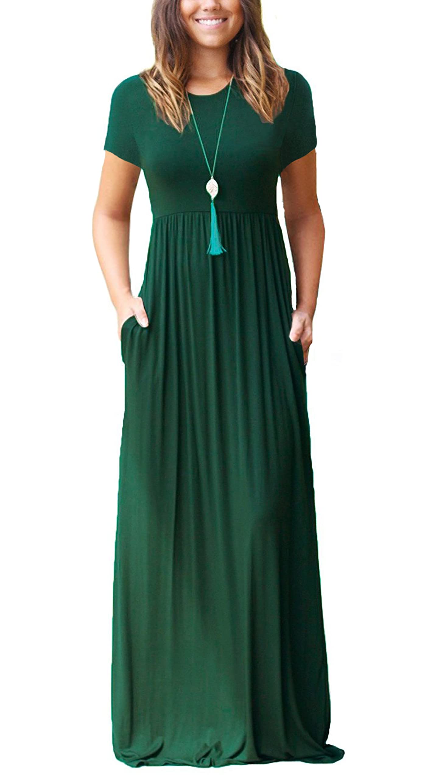 Rochie maxi Bridget pentru femei – guler rotund uni, croială fluidă și talie înaltă cu buzunare de vară