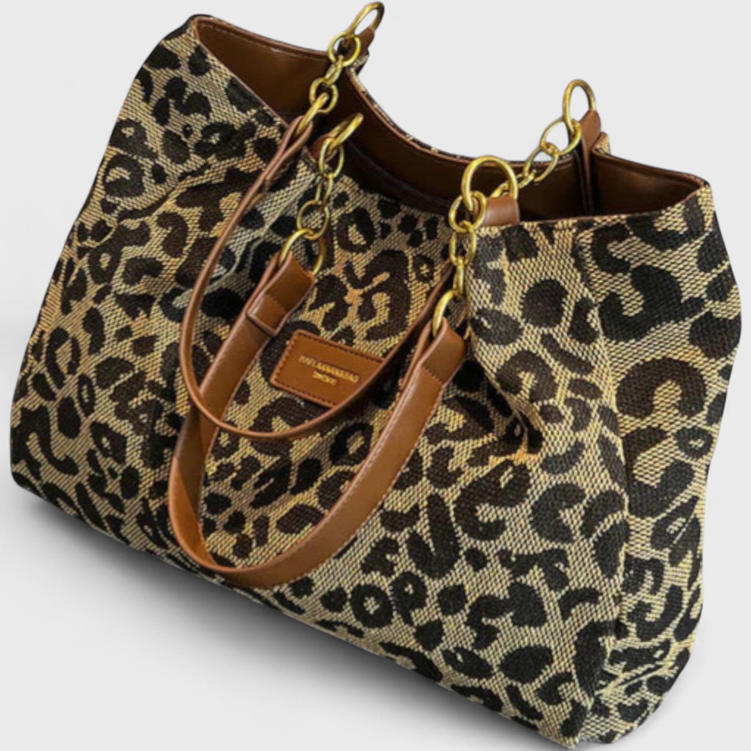 Saco de Compras Kailany Mulher em Tela – Grande Formato Leopardo com Alças & Alça Ajustável