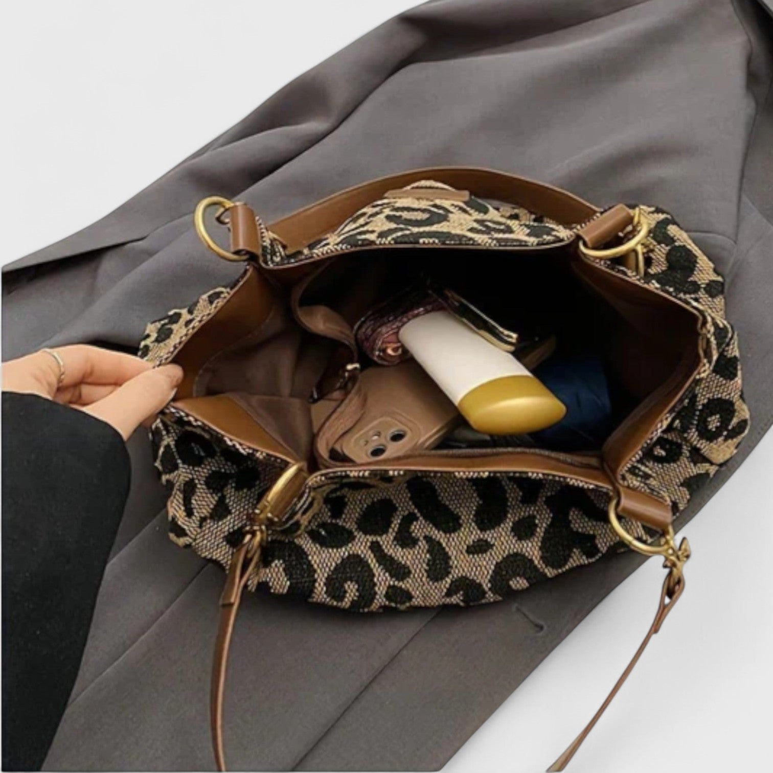 Saco de Compras Kailany Mulher em Tela – Grande Formato Leopardo com Alças & Alça Ajustável