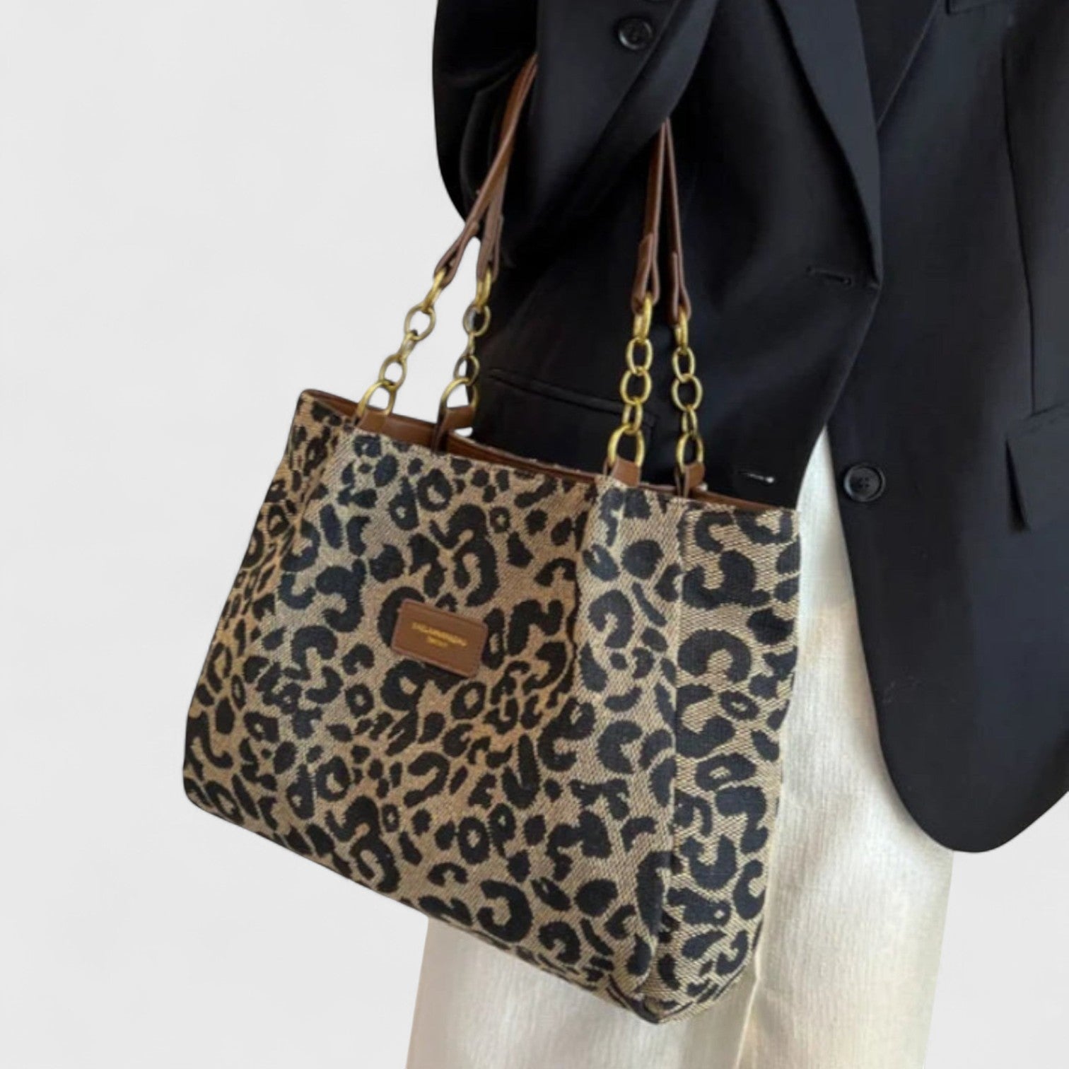 Saco de Compras Kailany Mulher em Tela – Grande Formato Leopardo com Alças & Alça Ajustável