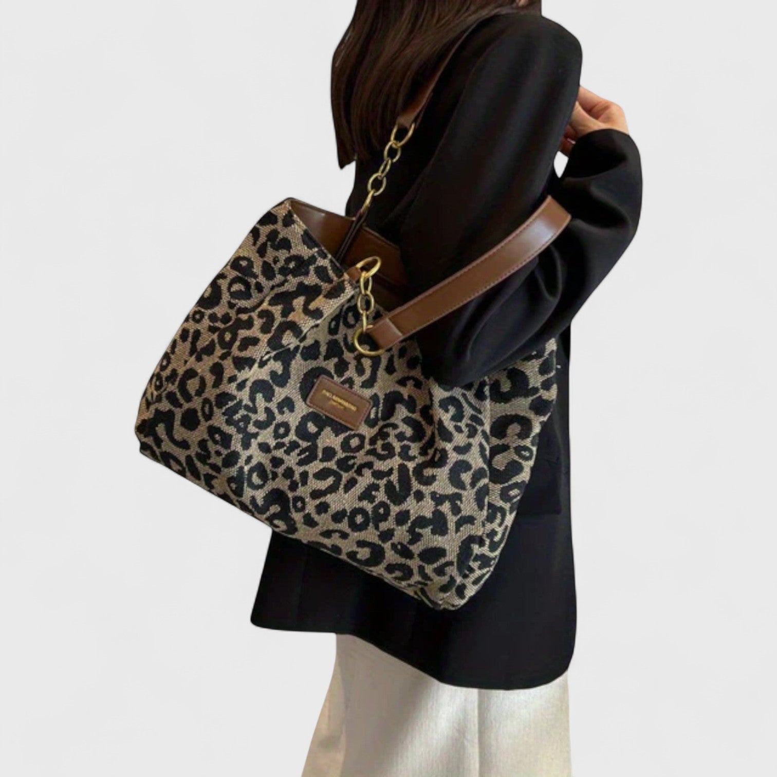 Saco de Compras Kailany Mulher em Tela – Grande Formato Leopardo com Alças & Alça Ajustável