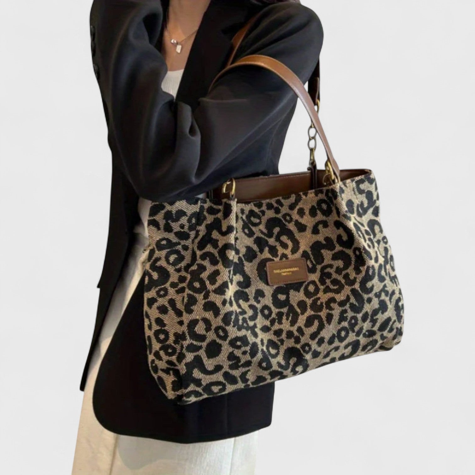 Saco de Compras Kailany Mulher em Tela – Grande Formato Leopardo com Alças & Alça Ajustável