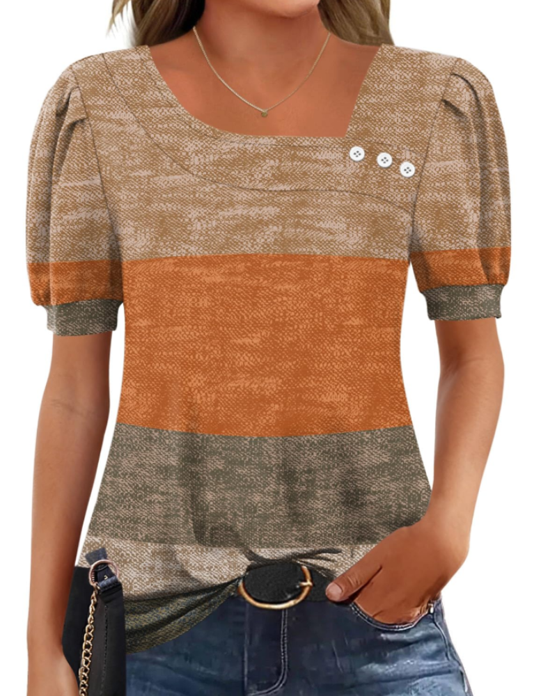 Samira Damen-Top – Asymmetrische Bluse mit quadratischem Ausschnitt und Knöpfen, elegante kurze Ärmel