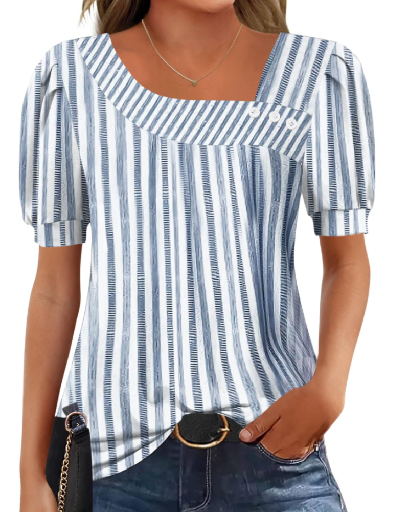 Samira Damen-Top – Asymmetrische Bluse mit quadratischem Ausschnitt und Knöpfen, elegante kurze Ärmel