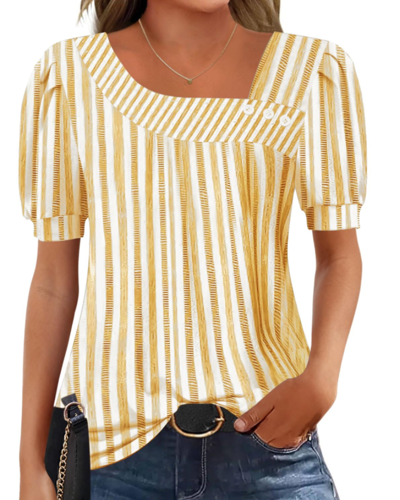 Samira Damen-Top – Asymmetrische Bluse mit quadratischem Ausschnitt und Knöpfen, elegante kurze Ärmel