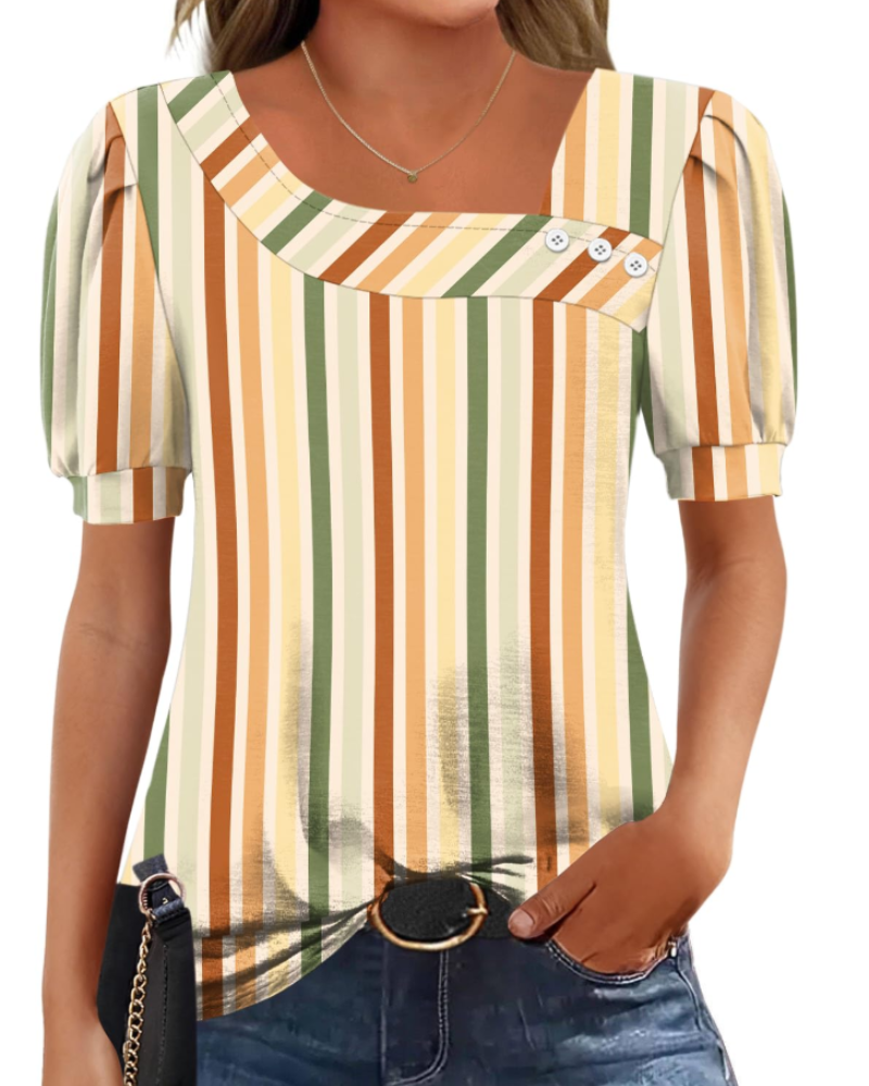 Samira Damen-Top – Asymmetrische Bluse mit quadratischem Ausschnitt und Knöpfen, elegante kurze Ärmel