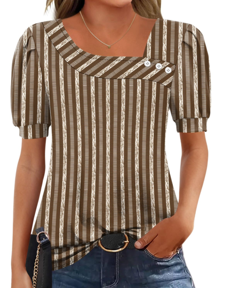 Samira Damen-Top – Asymmetrische Bluse mit quadratischem Ausschnitt und Knöpfen, elegante kurze Ärmel