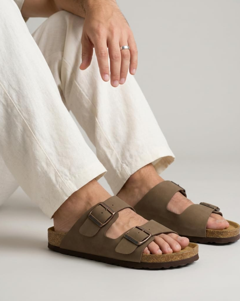 Knoah Sandales Homme – Slides Confort avec Semelle Liège & Double Boucle Réglable