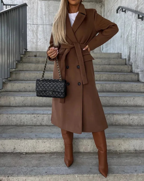 Casaco Grace Mulher em Lã – Casaco Longo de Dupla Abotoadura com Corte Estruturado & Estilo Elegante