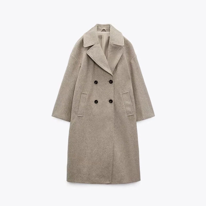 Sofía Abrigo Mujer Largo de Lana – Abrigo Elegante de Doble Botonadura y Cuello Clásico