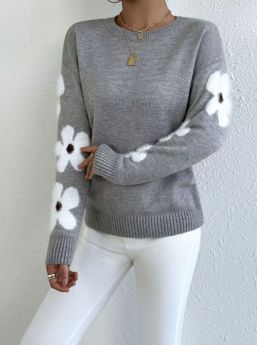 Aisha ženski pulover – elegantan i udoban pleteni pulover s cvjetnim uzorkom za sezonu