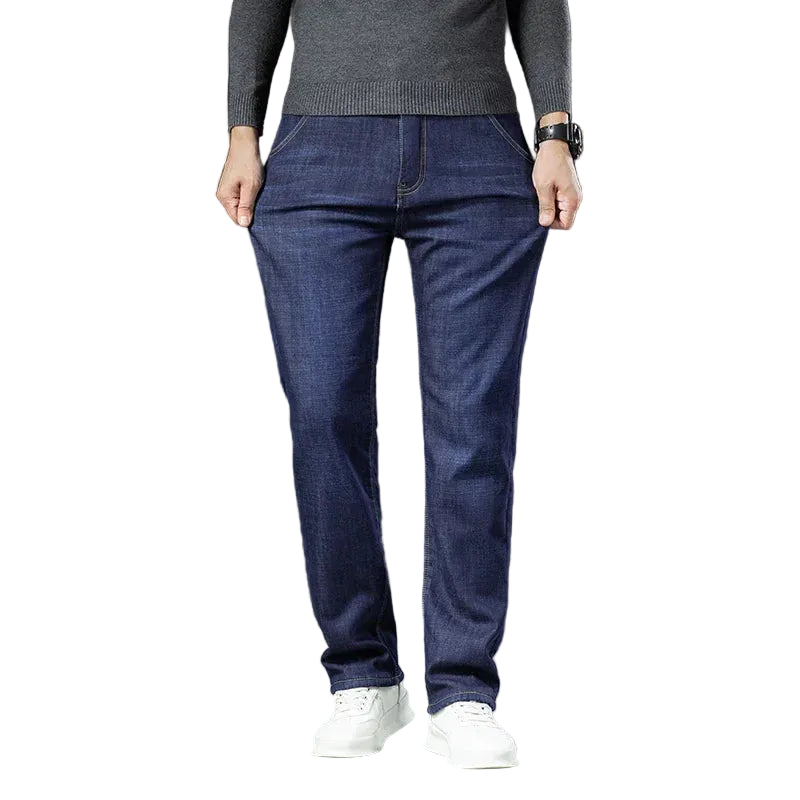 René Jean Pantalon bărbați căptușit cu polar – Pantalon denim călduros slim fit pentru iarnă